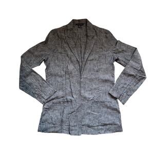 Saks Fifth Avenue Linen Open Front Unstructured Blazer Jacket Black/Grey M
